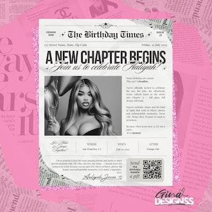 Newspaper Birthday Template | Custom Digital Invitation Canva | Vintage Editable Birthday Party Invitation  | Evite | Canva Template