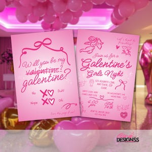 Galentine&#39;s Girl&#39;s Night Party Invitation Valentine&#39;s Party Girls Night Party Invite Pink Galentine&#39;s Doodle Invitation Girls Night