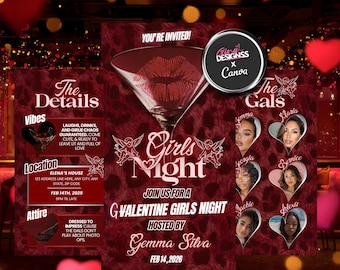 Galentine’s Day Invitation Template | Girls Night Invite | Red Cheetah Print Galentines Evite | Editable Galentines Invite | Digital Invite