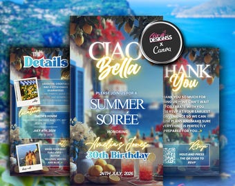Ciao Bella Summer Soiree Birthday Invitation Girl | Summer Splash Birthday Digital Invite | Summer Birthday Bash