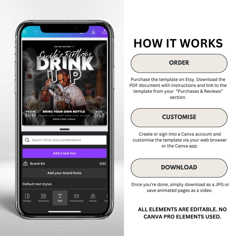 DIY Flyer template edit canva birthday template event flyer insta download digital product