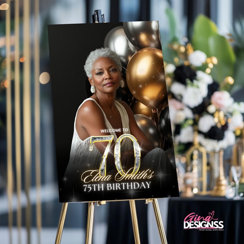 black and gold 70th birthday welcome sign
elegant 70th birthday sign template
editable 70th birthday welcome sign
printable 70th birthday decor
luxury black gold birthday signage
70th birthday party decorations
modern birthday welcome sign template
70th birthday Canva template
sophisticated birthday decor ideas
