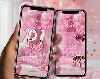 Galentines Pyjama-Party-Einladung Valentinstag PJ-Mädchen Nachteinladung Rosa Galentins Party Digitale Vorlage Mädchen PJ-Party laden Rosa ein