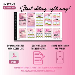 Download the pdf with access link, customise and edit the details, share with friends and family, digital files can't be downloaded via etsy app please download via web browser.