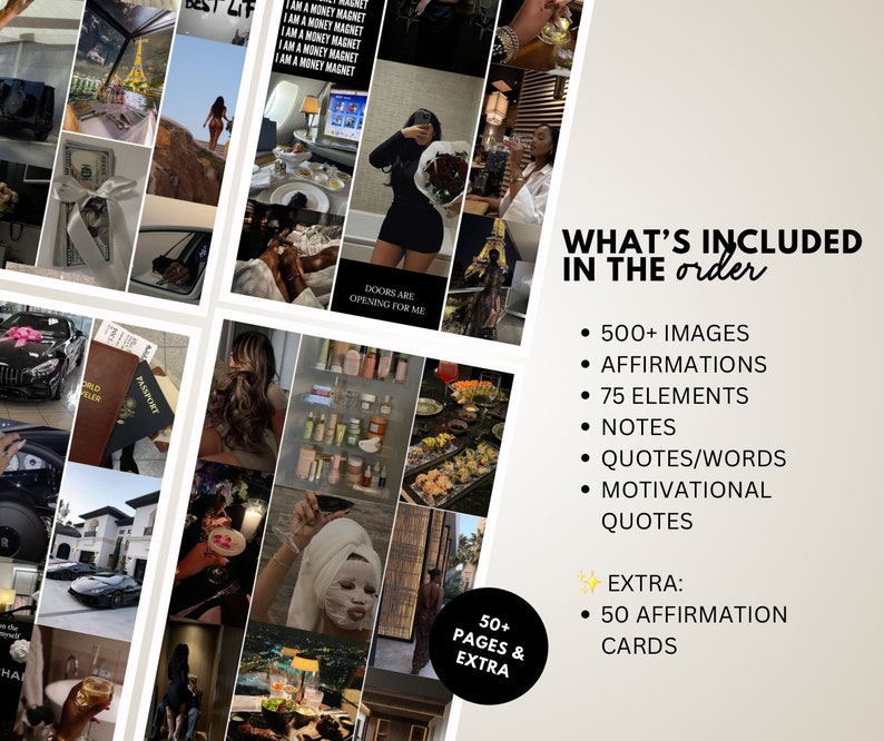 Whats inclided in the order, manifestion motivational quotes, affirmation cards black girl luxury
