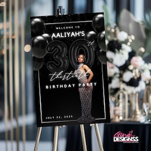 Silver Black Party Welcome Sign Template | Elegant Birthday Welcome Poster | Printable Canva Sign | Sleek Party Decor | Editable Party Sign