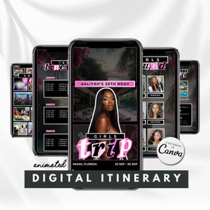 Digital Birthday Vacay Invitation Animated Travel Itinerary Girls Trip Vacation Schedule Editable Planner Template Event Itinerary Video