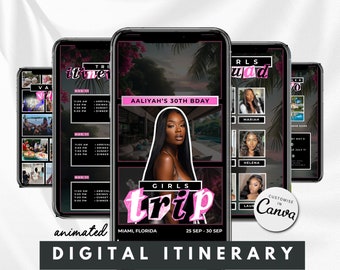 Digital Birthday Vacay Invitation Animated Travel Itinerary Girls Trip Vacation Schedule Editable Planner Template Event Itinerary Video