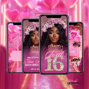 Sweet 16 Invitation Digital Sweet 16 Invitation Pink Birthday Invitation Video Invitation Sweet Sixteen Invitation Pink