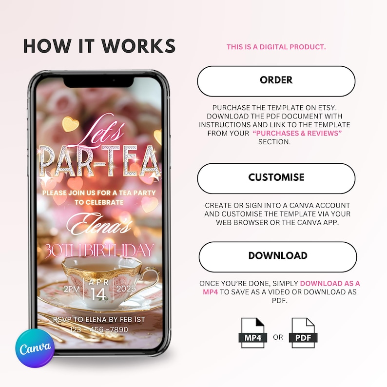 Instant download evite diy tea party par-tea