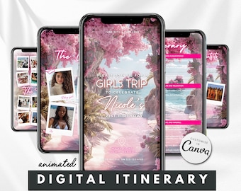 Digital Geburtstag Wochenende Einladung Animierter Reiseplan Mädchen Reise Urlaubsplaner Bearbeitbare Planer Vorlage Event Reiseplan Video
