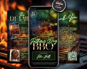 Father’s Day BBQ Invitation Template | Backyard Barbecue Party Invite | Father’s Day Cookout Digital Invitation