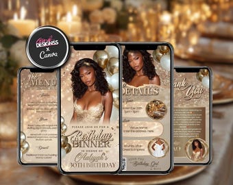 Champagne Birthday Dinner Invitation Template | Rose Gold Birthday Party Invite (Digital Download)
