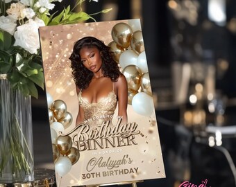 Champagne Birthday Dinner Welcome Sign | Rose Gold Birthday Party Poster Template (Digital Download)