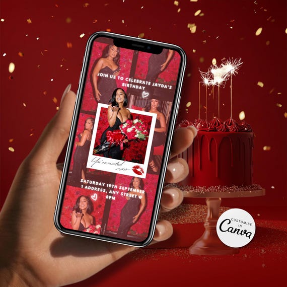 Custom Invite Custom Invitation Template Birthday Invitation Template Invitation Red Valentines Invites Digital Birthday Invitation Canva