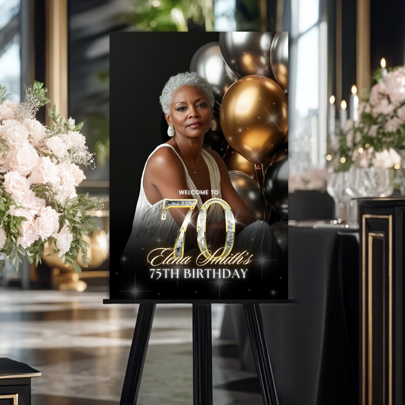 black and gold 70th birthday welcome sign
elegant 70th birthday sign template
editable 70th birthday welcome sign
printable 70th birthday decor
luxury black gold birthday signage
70th birthday party decorations
modern birthday welcome sign template
70th birthday Canva template
sophisticated birthday decor ideas