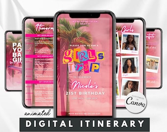 Digital Geburtstag Wochenende Einladung Animierter Reiseplan Mädchen Reise Urlaubsplaner Bearbeitbare Planer Vorlage Event Reiseplan Video