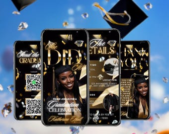 She Did It | 2026 Graduation Invitation Announcement | Party Digital Invite (Canva Template) Gold