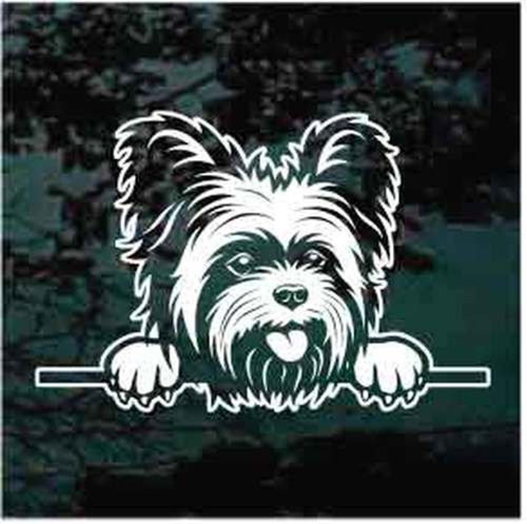 Happy Yorkie Peeking Vehicle Decal Sticker Etsy