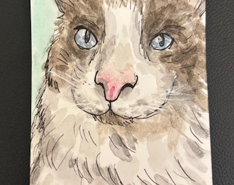 Custom Pet Portrait, Mini Watercolor Painting, Pet Memorial Art (2.5x3.5 in) (Pet Portraits) ACEO