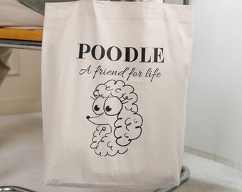 Borsa tote con motivo barboncino: cotone naturale, regalo divertente per gli amanti dei cani