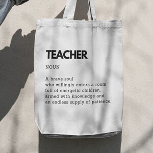 Sac fourre-tout pour la rentrée scolaire Sac fourre-tout imprimé définition du professeur Cadeau amusant pour les passionnés d'enseignement Sac en coton pour professeur Idée cadeau pour professeur Sac fourre-tout