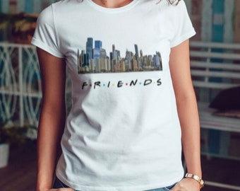 TV Series Friends Tshirt NY Printed Cotton White Tshirt with Manhattan Buildings Women's Man's white cotton short sleeve t-shirt New York