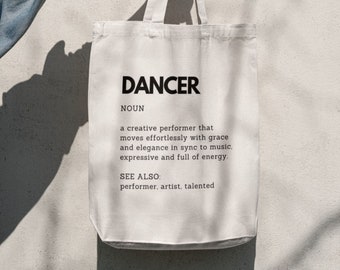 Borsa tote Dancer Definition stampata, Regalo per ballerini, Accessori per la definizione di Dancer, Borsa in cotone Dance, Amanti della danza, Amanti della salsa Bachata