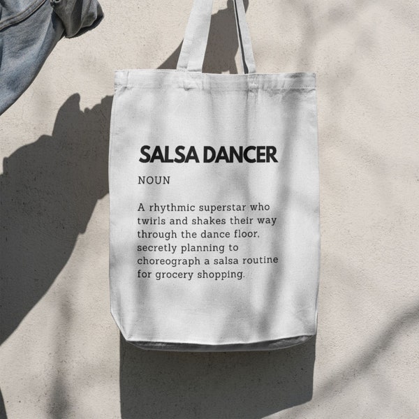 Sac fourre-tout définition de danseuse de salsa, cadeau pour danseuses de salsa, accessoires de définition de danseuse latine, sac de danse en coton, cadeau imprimé pour les amateurs de salsa