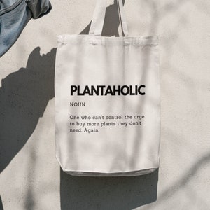 PLANTAHOLIC Definition Tote, Umhängetasche mit langen Griffen - 100% Baumwolle, natürliche Normalgebrauch-Einkaufstasche, lustiges Geschenk für Freunde, die Pflanzen lieben