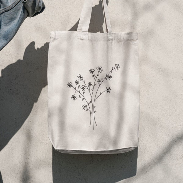 Sac fourre-tout à fleurs - Sac à bandoulière mignon - Anses longues - Sac fourre-tout à usage régulier à imprimé floral naturel 100 % coton