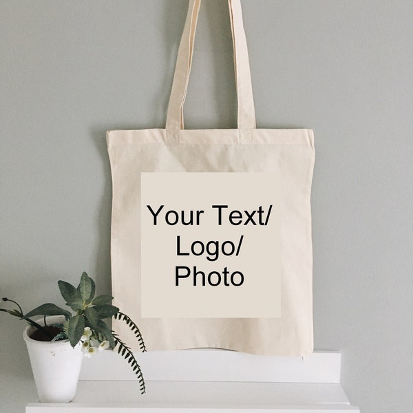 Sac fourre-tout avec votre TEXTE/LOGO/PHOTO, cadeau personnalisé, votre projet graphique, 100 % coton naturel, 39 x 41 cm, finition brute naturelle, meilleure qualité