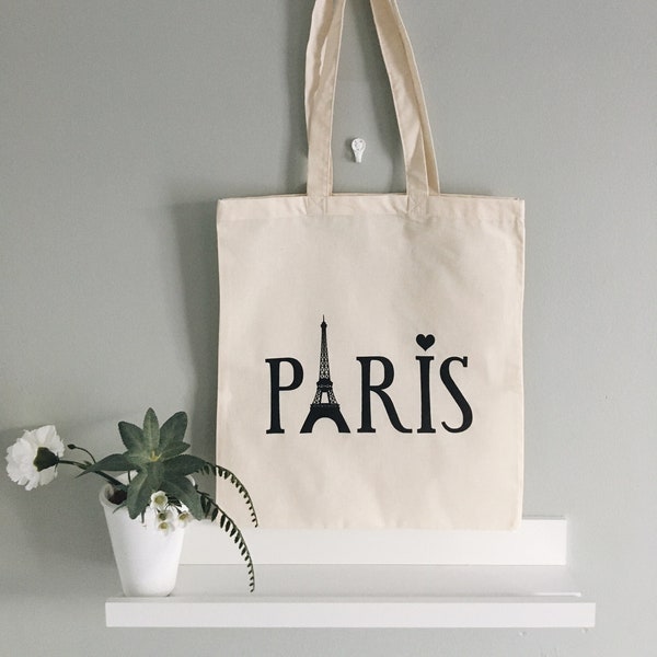 Sac fourre-tout imprimé, Accessoires écologiques, 100 % coton naturel, 39 x 41 cm, Paris, Tour Eiffel, Respectueux de l'environnement, Fini naturel brut, Meilleure qualité, 220 g/m2