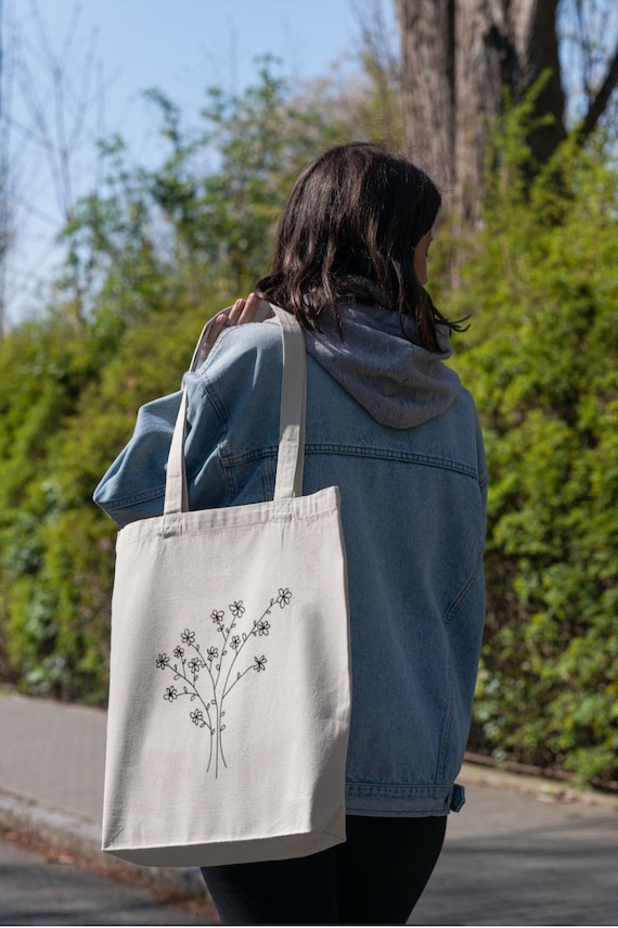 FLOWER TOTE Cute SHOULDER Bag Long Handles 100% Cotton 