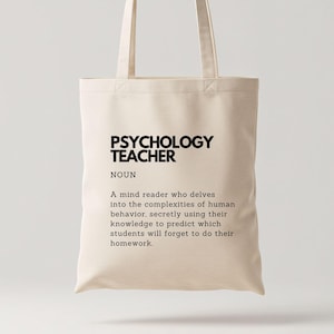 Psychology Teacher Definition Tote Bag - Eco-Friendly Funny Cotton Shoulder Canvas with Long Handles image 1