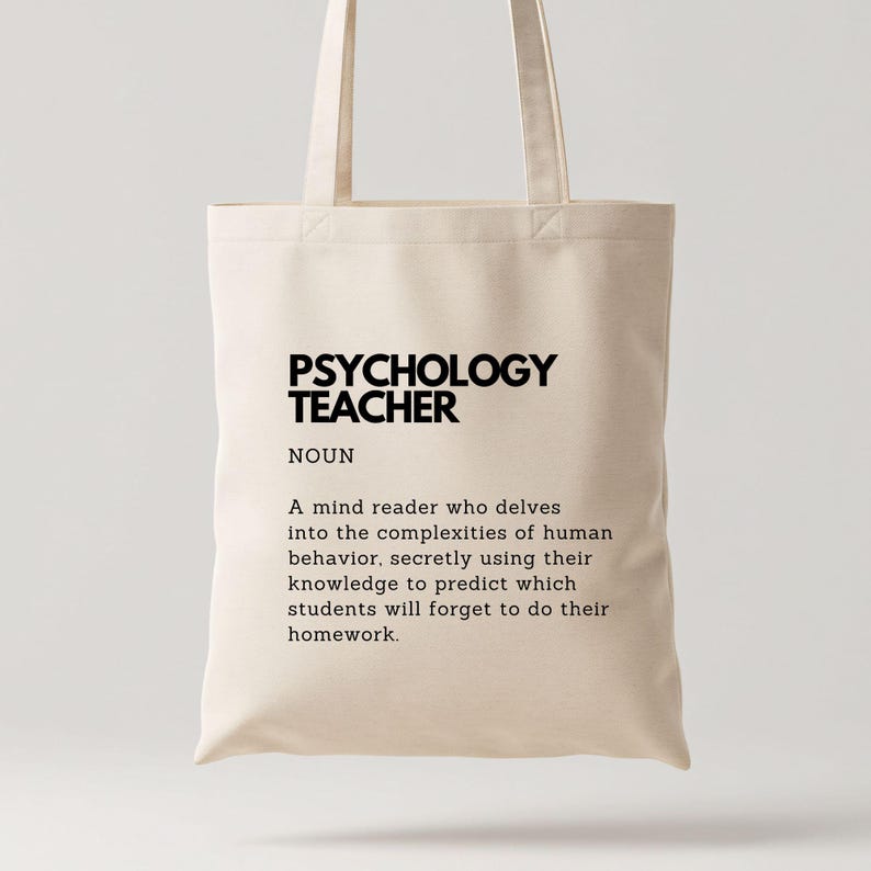 Psychology Teacher Definition Tote Bag - Eco-Friendly Funny Cotton Shoulder Canvas with Long Handles image 1