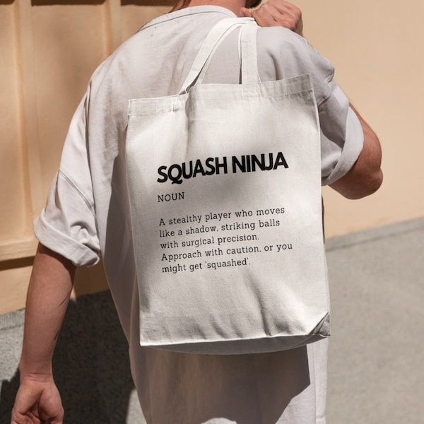 Sac fourre-tout amusant imprimé définition de ninja de squash pour les amateurs de squash, sac en coton de sport, idée cadeau pour les amateurs de courge et de noix