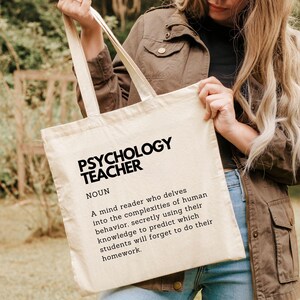 Psychology Teacher Definition Tote Bag - Eco-Friendly Funny Cotton Shoulder Canvas with Long Handles image 4