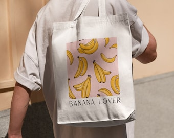 Banana Print Cotton Tote Bag – Pink Botanical Grocery Bag