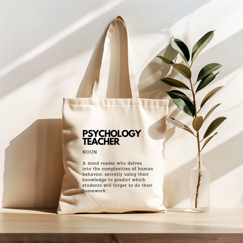 Psychology Teacher Definition Tote Bag - Eco-Friendly Funny Cotton Shoulder Canvas with Long Handles image 5
