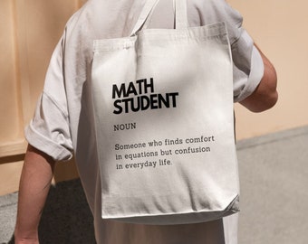 Mathe-Studenten-Definition bedruckte lustige Tragetasche, Mathe-Zahlen-Enthusiasten, Baumwolltasche, Geschenkidee für Mathe-Studenten, Tragetasche mit lustiger Definition