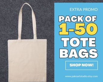 Lot de 10 sacs fourre-tout unis de qualité supérieure en coton naturel, écologiques avec anses longues, parfaits pour imprimer et décorer des sacs en toile