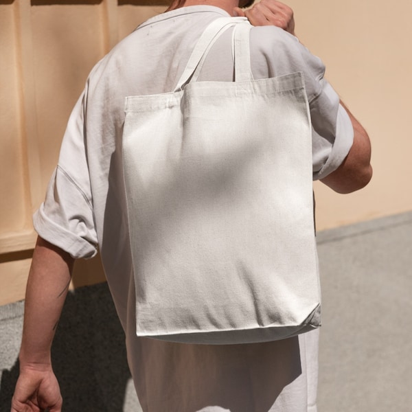 Baumwolltasche - Off White, Schlichte Einkaufstasche - Lange Griffe, Natürliche Schlichte 100% Baumwolle Ohne Grafik, Einfache Taschen