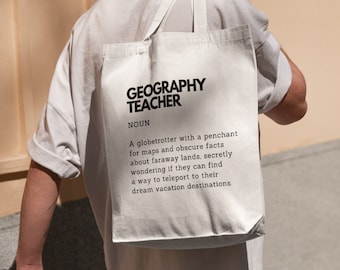 Geography Teacher Definition Printed Funny Tote Bag Geography Enthusiast Cotton Bag Gift Idea for Teacher Tote bag with Funny Definition