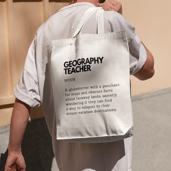 Geography Teacher Definition Printed Funny Tote Bag Geography Enthusiast Cotton Bag Gift Idea for Teacher Tote bag with Funny Definition