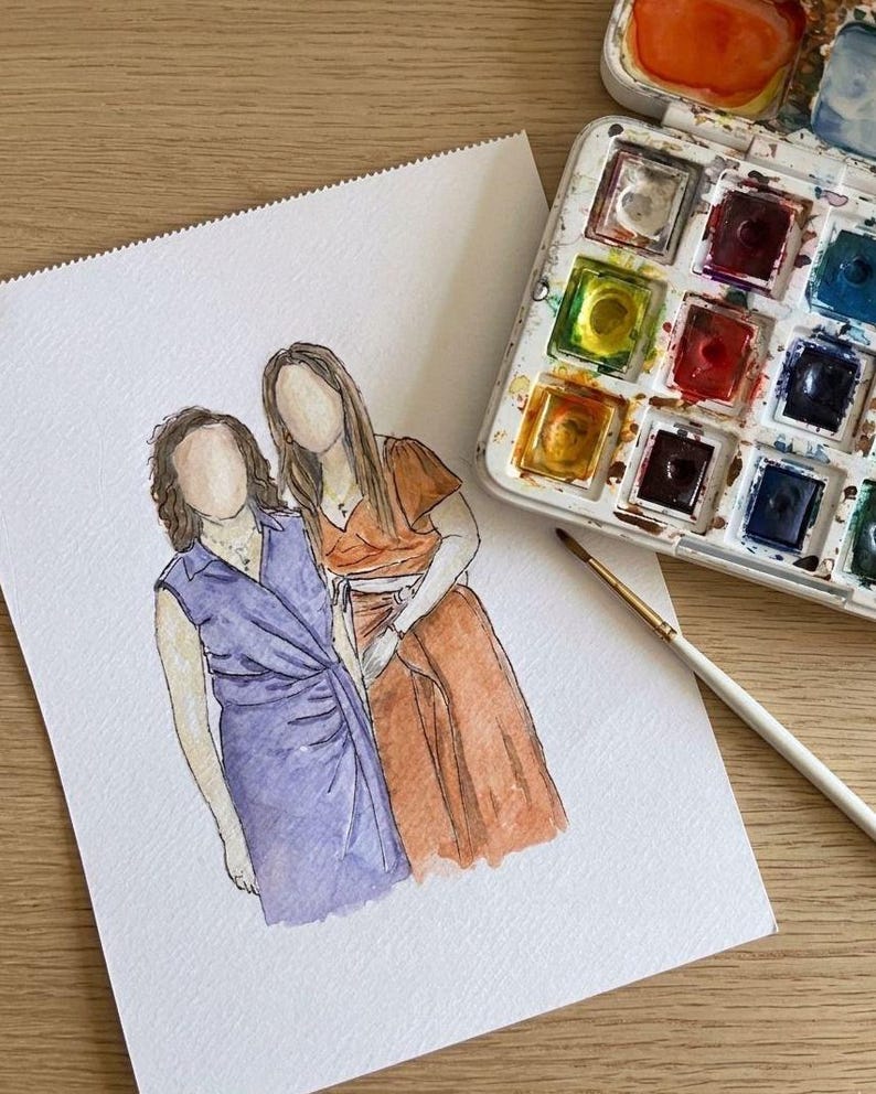 Custom Faceless Bridesmaid Portrait, Hand-painted Watercolor Group ...