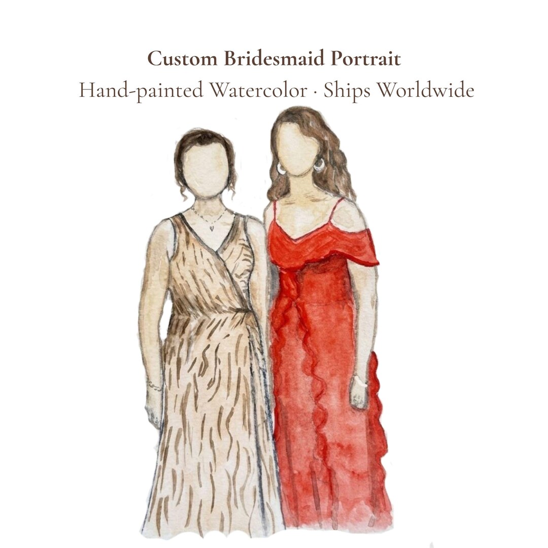 Custom Faceless Bridesmaid Portrait, Hand-painted Watercolor Group ...