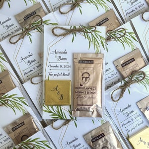 Bladontwerp 50 stuks trouwbedankjes koffie en chocolade met gepersonaliseerde kaart - trouwbedankjes voor gasten - gunsten in bulk - chocolade