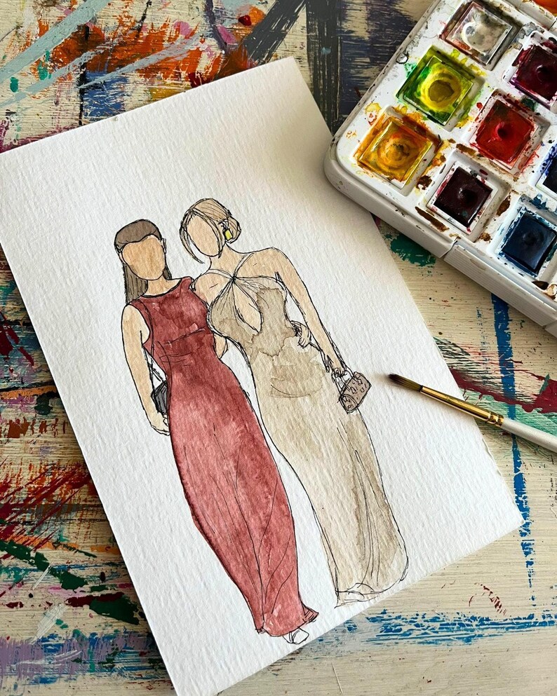 Custom Faceless Bridesmaid Portrait, Hand-painted Watercolor Group ...