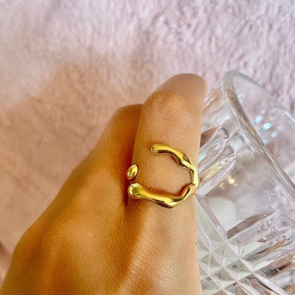 Back in Stock!! 18K Liquid Melted Gold Chunky ring| tarnish free  waterproof ring| adjustable| statement gold ring| dripping gold metal